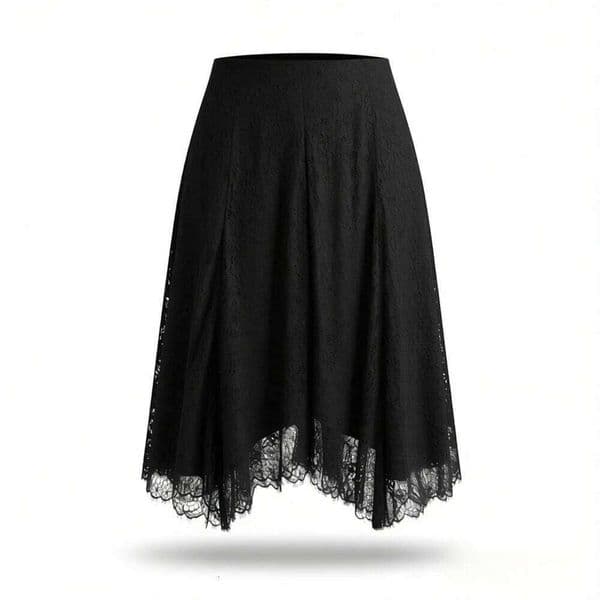 2026 new women's clothing style simple and casual versatile mid waist design with lace MIDI skirt
