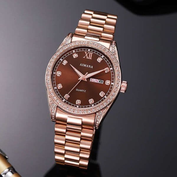 AIMANA Swiss Brand Cross-Border Hot-Selling Log Watch for Men with Diamond Inlay, Day-Date Calendar, Steel Band Quartz Watch, One-Piece Dropshipping
