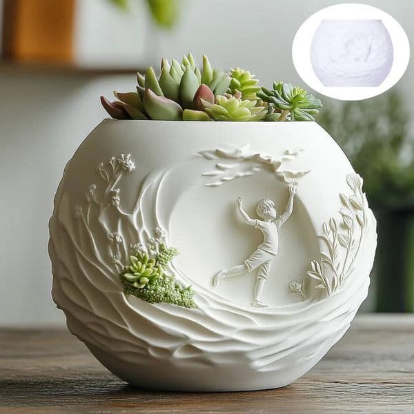 Valentine's Day Dancing relief succulent plant flowerpot resin silicone surfing boy storage box mold grassland candle cup gypsum molds ddmySat