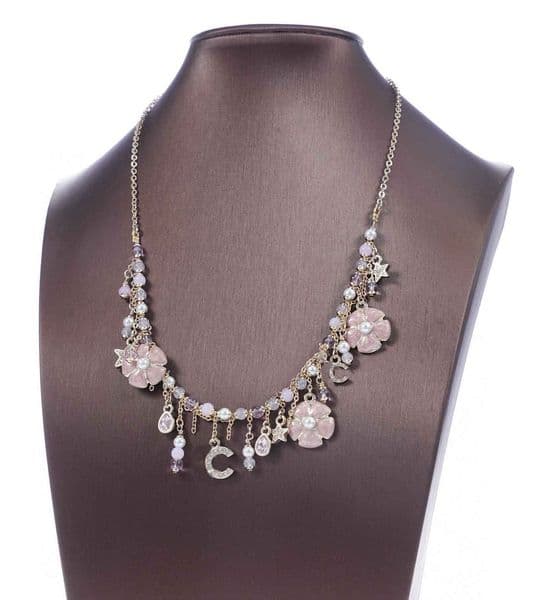 2026 Luxury quality charm pendant necklace with diamond and pink color enamel design drop earring stud in 18k gold plated have stamp simple design PS6347B