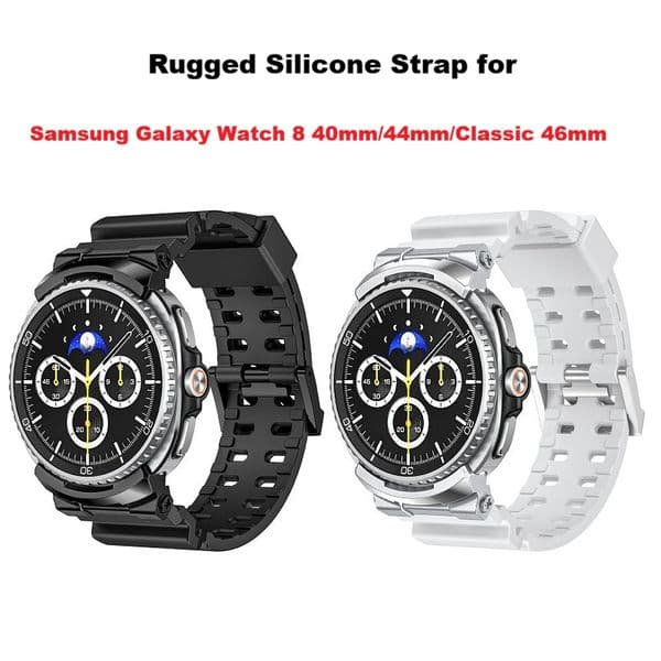 Rugged Sport Band for Samsung Watch 8 40 44mm Strap Silicone Band with Stainless Steel Connector for Galaxy Watch 8 Classic 46mm Repleacement Wristband