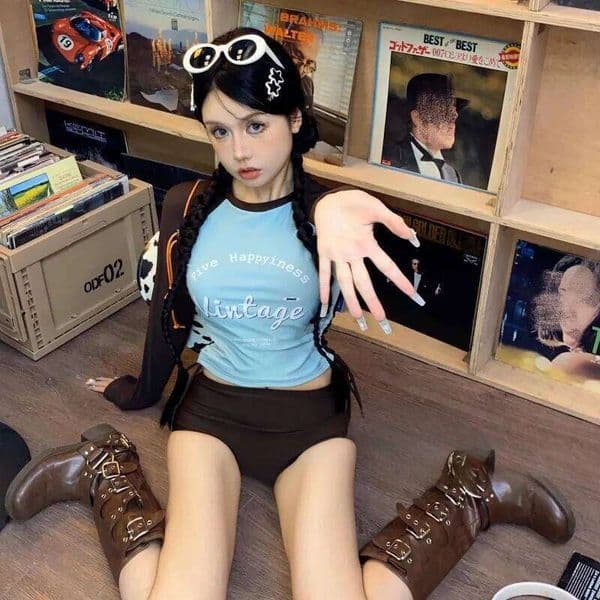 Spicy Girl Style Blue Long Sleeved Letter Diving Stylish Sun Protection Slimming Beach Sanya Vacation Swimsuit Breathable