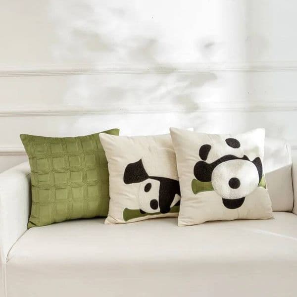 Sofa pillowcase living room decoration 45X45cm panda pillowcase cute bamboo garden embroidered cushion green series