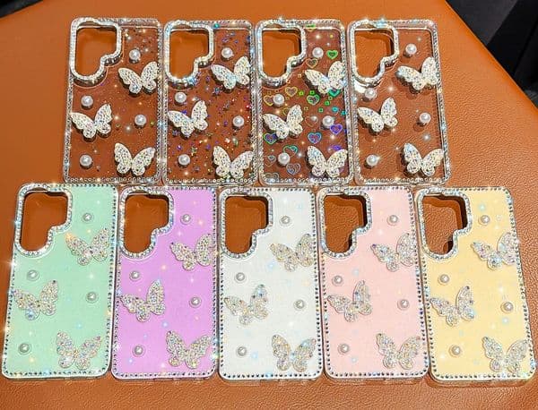 S26 3D Butterfly Soft IMD TPU Cases For Iphone 17 Air 16 Pro Max 15 14 13 Samsung A37 A57 A07 A17 S25 S24 Plus Ultra A16 A26 A36 A56 Bling Diamond Pearl Bead