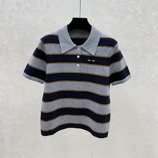 Designer M Brand Polo Collar Color-Block Striped 26 Early Spring New Fashion Slim Fit Knitted Short Sleeve T-Shirt 00ba