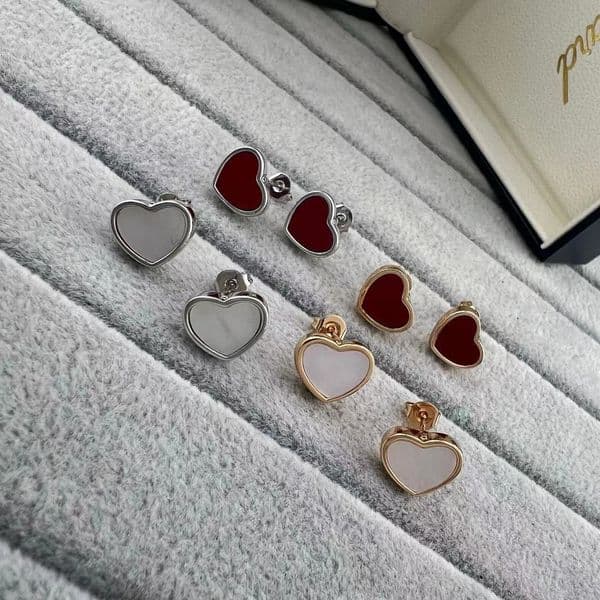 Chopars Earings Designer Chopardly For Woman Man Jewerly V Gold Heart Natural Mother-of-Pearl Earrings White Mother-of-Pearl Red Heart-Shaped Hoop Earring