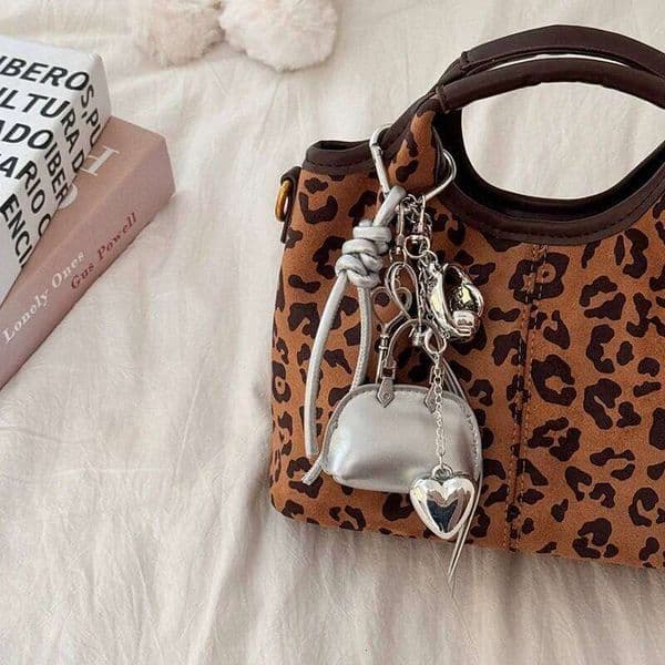 New Decoration Pendant PU Leather Solid Color Love Heart Keychain Small Bag Hanging