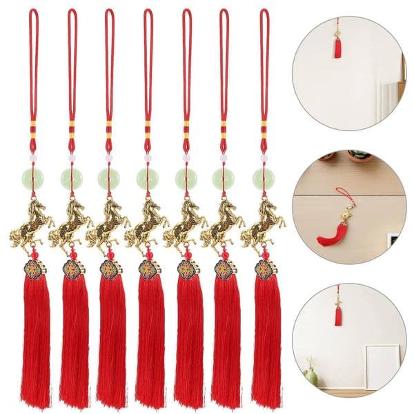 2026 Zodiac Horse Pendant Traditional Tassel Decor Spring Festival Feng Shui Hanging Ornament Chinese Knot