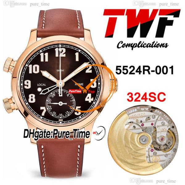 GRF 42mm 5524R-001 A324 SC FUL Automatic Mens Watch Brown Dial 5824 Number Markers Rose Gold Case Brown Leather Strap New Gents Watches Pure_Time E242a