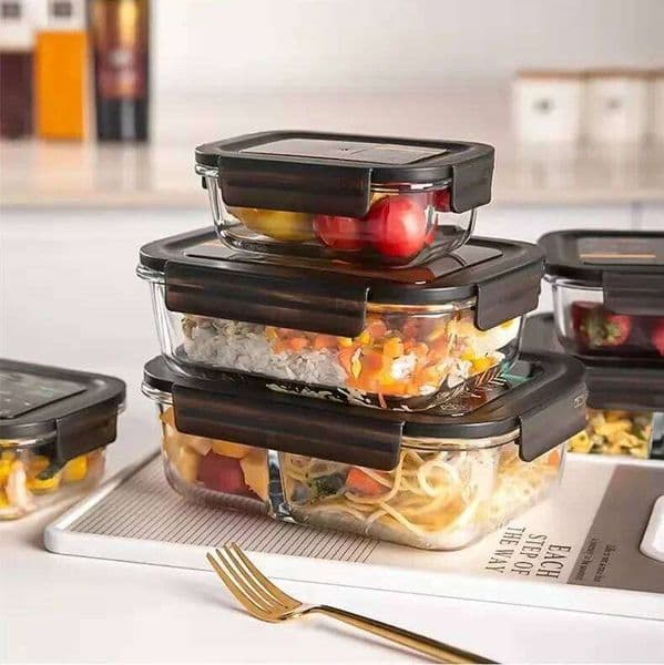 Microwave Special Glass Fresh-keeping Separated Heat-resistant Lunch Bowl Lid Family with Rice Sealed Box 26H0123