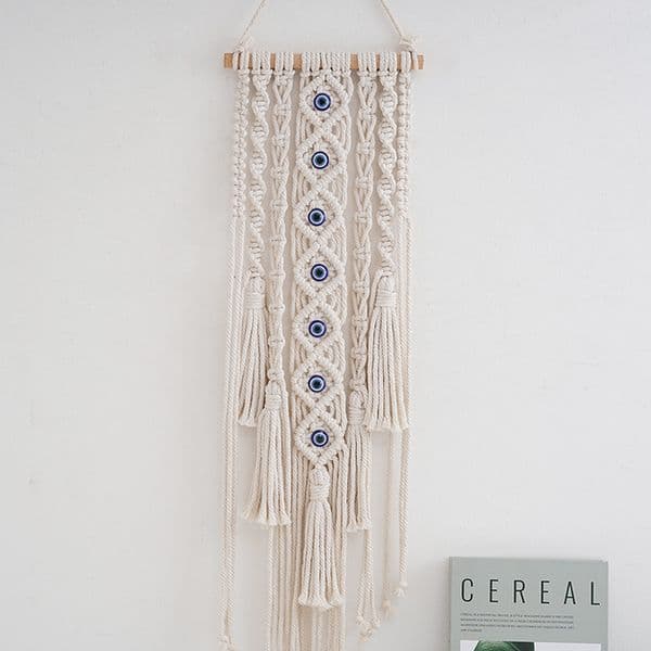 Boho Macrame Wall Hanging Tapestry Handmade Cotton Rope Devil Eye Home Decor for Living Room Art Decor Indoor Use