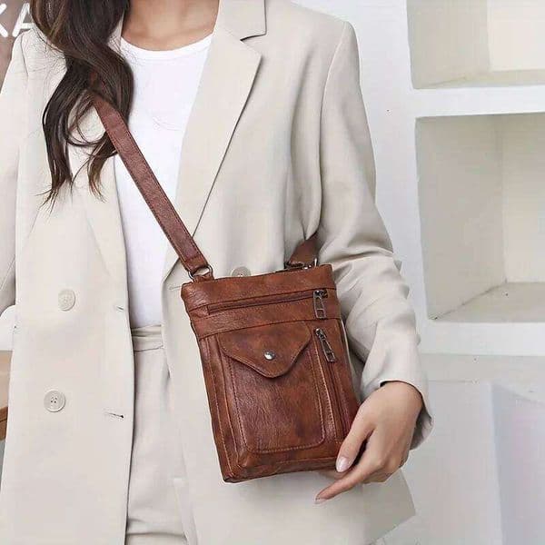 Vintage Mini Faux Leather Crossbody Bags Women Mobile Phone Daily Zipper Purse, Solid Color Shoulder Bag, Gift for Mom