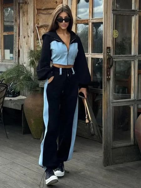 Zekye Autumn Spring Summer Hoodies 2 Piece Sets Long Sleeve Zipper Womens Tracksuit Crop Tops Wide Leg Sport Pants Set 260122BJ