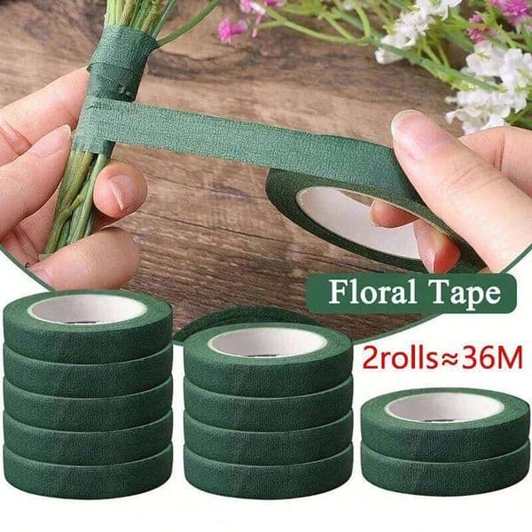 36m/2 Rolls Gardening Florist Tape, Green Stem Wrap For Valentine's Bouquet, Floral DIY Crafts, Mother's Day, Easter, Wedding