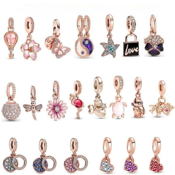 Rose gold crystal turtle snake chain bracelet charms luxury brand DIY jewelry findings components accessories star rose flower love heart necklace pendant charm