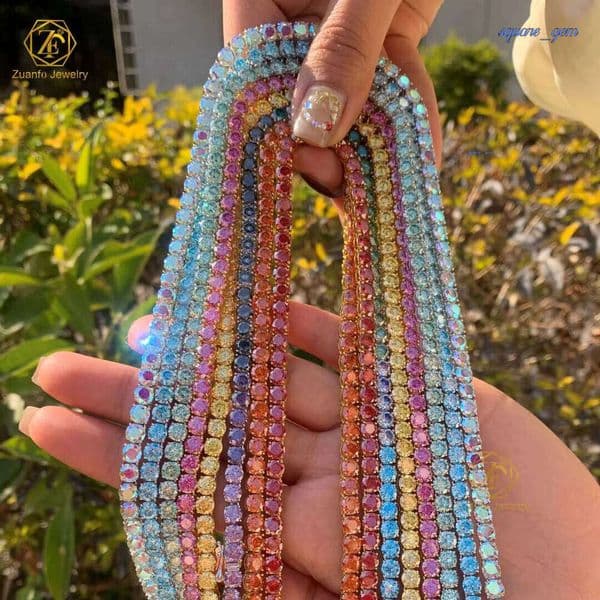 925 Sterling Silver Men's Chain 2Mm-6.5Mm Tennis Bracelet Necklace With Yellow Pink Red Colors Moissanite