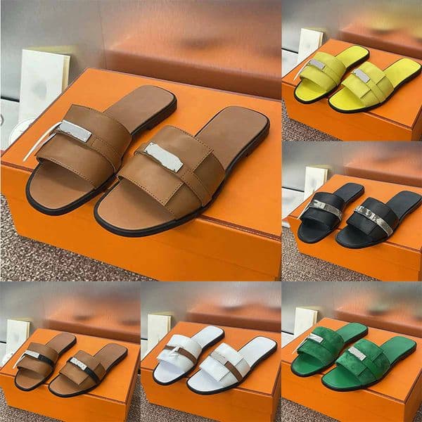 Giulia sandals Designer Slippers Suede Goatskin Sandals Womens Hardware Buckle Round Toe Sandals Ladie Luxury Flat Shoes Genuine Leather Sole