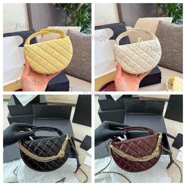 Designer Hobo bag with chain decoration, high-quality leather crossbody bag Half-circle design, womens compact handbag