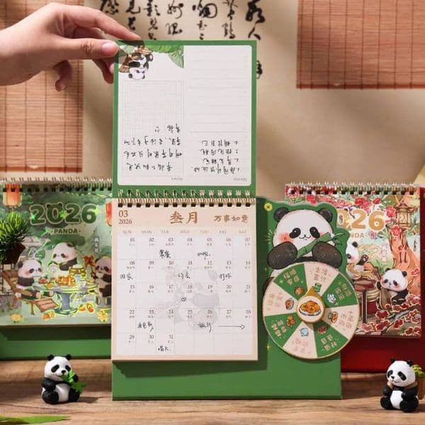 Chinese Style Cartoon Panda New Year Desktop Tear-away Thick Flip Double Coil 3D Memo Desk Calendar Student