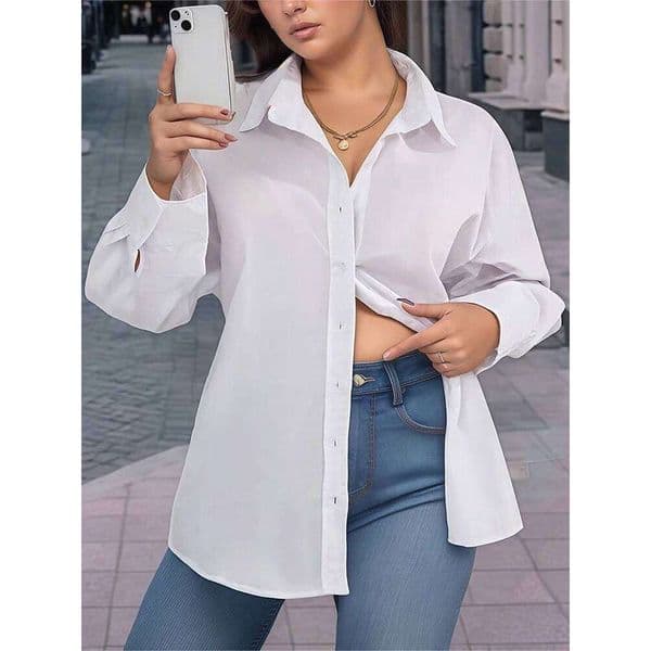 Plus Size Women's Elegant Ladies Backless Tie Long Sleeve Shirt - Solid colour polyester machine washable