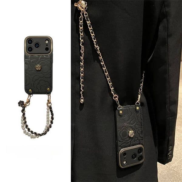 High Quality Phone Case 15 14 13 12 16 Max Camellia Lens Protection Cover For iPhone 17 Pro max With Chain