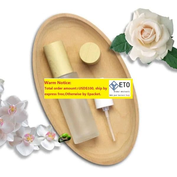 wholesale Frosted Glass Bottle Cream Jar with Imitated Wood Lid Lotion Spray Pump Bottles Portable Cosmetic Container Jars ZZ