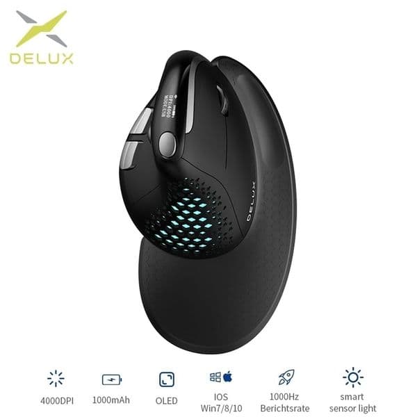 Delux M618XSD Seeker Ergonomic Vertical Mouse with OLED Screen 4000DPI Rechargeable 1000mA Removable Back Cover For Computer 260112ww