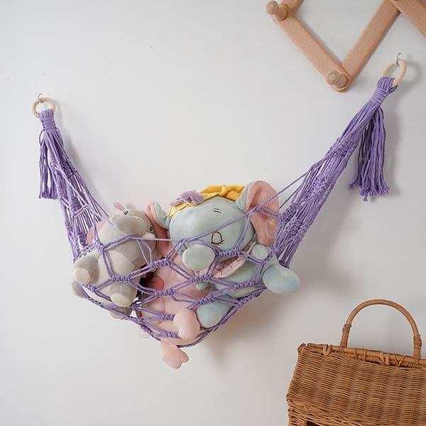 Stylish Macrame Wall Hammock Multi Purpose Hanging Organizer for Toys Plants & Minimalist Home Interiors