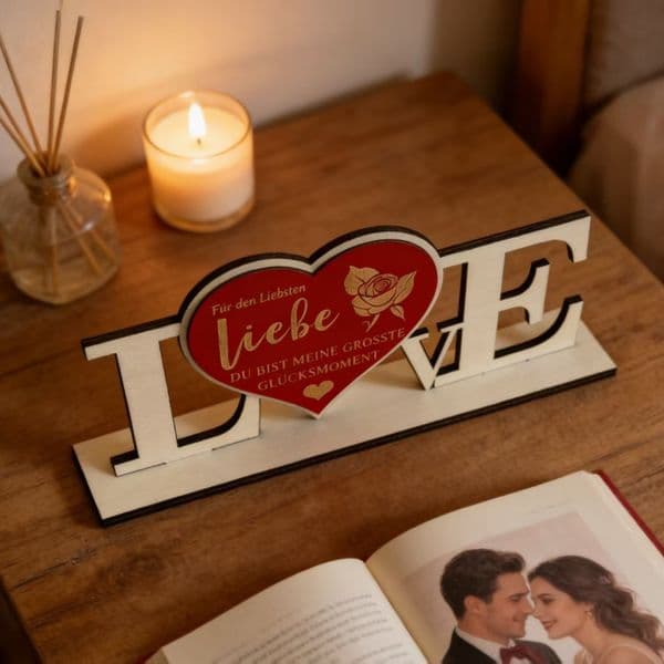 Valentine's Day Wooden Heart Ornament Rose Pattern Rustic Decor Sign Couple Gift For Valentine's Day/Weddings/Dates/Party Gifts/Decorations English/German Red/White