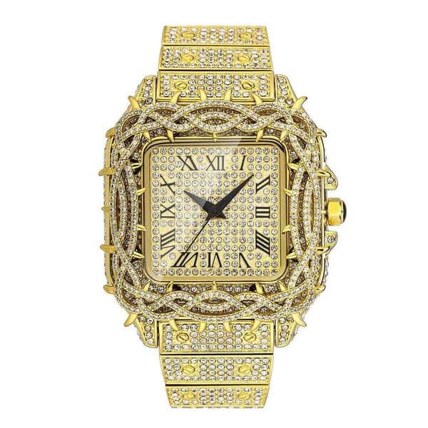 Hip Hop Gold Diamond New Design Unique Copper Case Custom Your Own Logo Luxury Watches Square Quartz Wrist Watch for Men