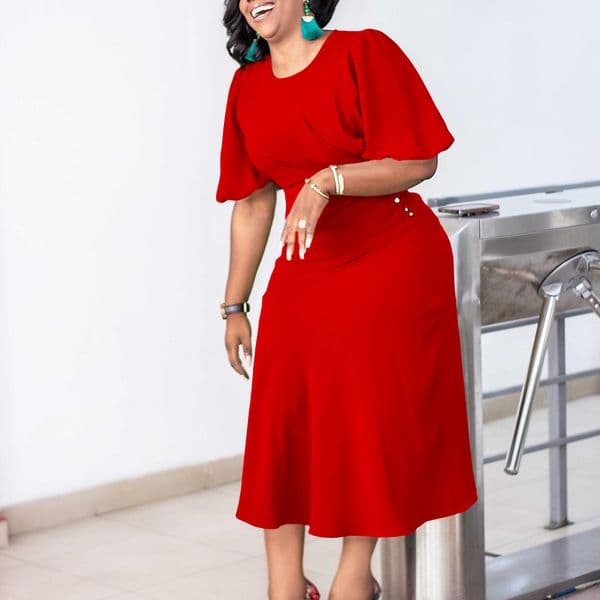 (008) Ladies summer new elegant solid color large size dress