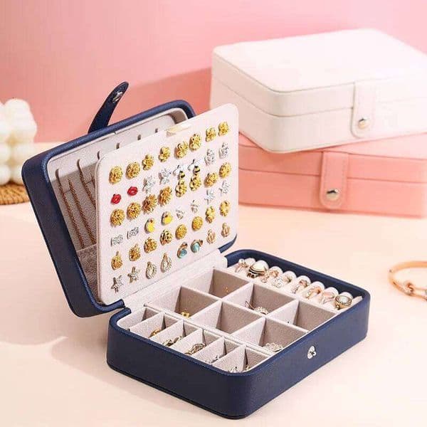 Spot new leather portable double layer simple earrings ring jewelry storage box 26H0128