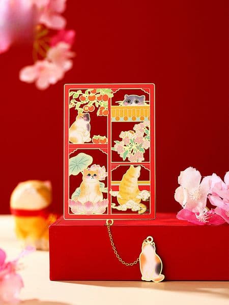 Bestseller Forbidden City Stationery Palace Cat Treasure House Chinese Style Brass Metal Bookmark High-Value Cultural and Creative Tourism Commemorative Student