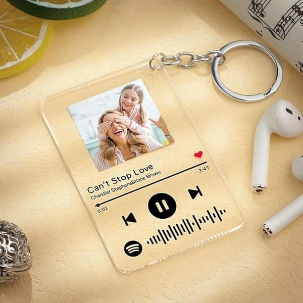 Personalized Acrylic Music Keychain Custom Photo/Song Scannable For Music Playback Spoti-app Interface Design Valentine's day Gift For Lover/Parents/Friends 8*5cm