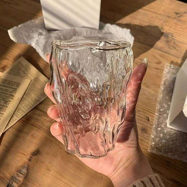 Ins Style Textured Glass Twist Thickened Irregular Water Juice Breakfast Embossed Milk Cup Drinking Utensil Cute