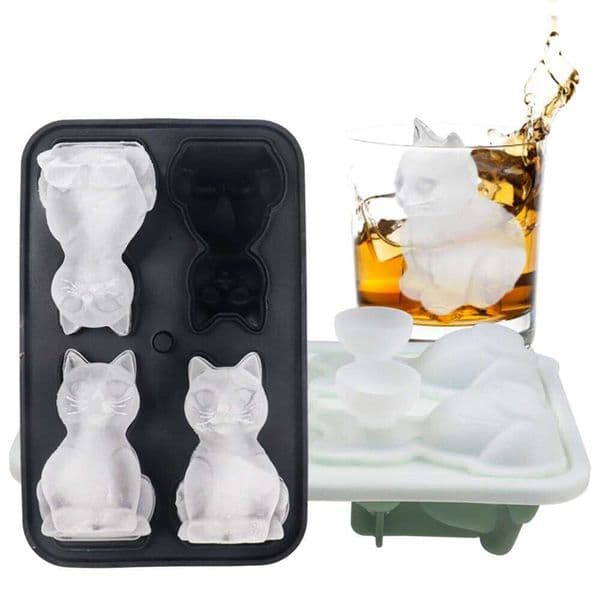3D Mold With Funnel Silicone 4 Cavity Cat Trays For Whiskey Wine Cocktail Ice Cube Maker Chocolate Mould