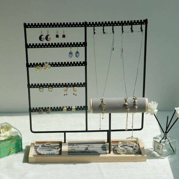 Display Rack Earrings Ring Necklace Watch Shelf Organizer Bracelet Stand Holder Storage with Jewelry Tray 26H0127