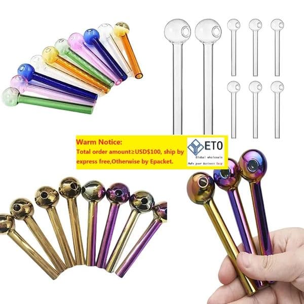 7cm 10cm 12cm Pyrex Electroplate Smoking Pipes Spoon Heady Dry Herb Tobacco Glass Burner Pipe 25mm Big Head Bowl ZZ