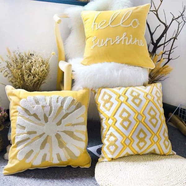 Light Luxury Embroidered Cushion Cover Nordic Yellow All-Cotton Sofa Living Throw Pillow Bay Window Model Room Backrest B5
