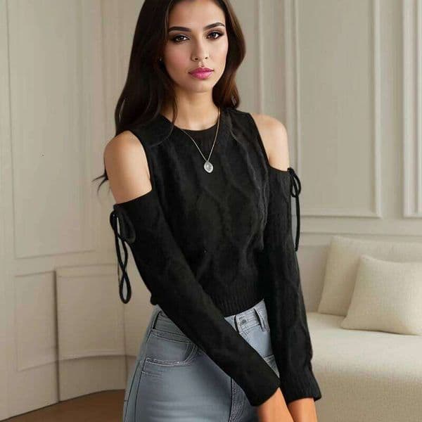 New Autumn and Winter Clothing Off-the-shoulder Women's Long-sleeved Sweater Fashion Straps Elegant Slim Casual Knitwear