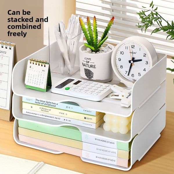 Desktop Multi-layer File Rack A4 Paper Layered Storage Office Desk White Drawer-style Organizer Box