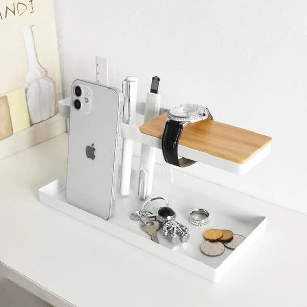 Zhubai Home Desk Bar Bamboo Steel Organizer with Watch and Phone Stand for Countertop Gateway Living Room