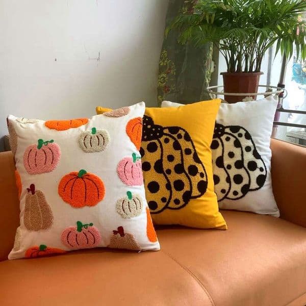 Light Luxury Fashion Pumpkin Cross-Border Canvas Sofa Decorative Cushion Cover Towel Embroidered Cafe Waist Pillow B5