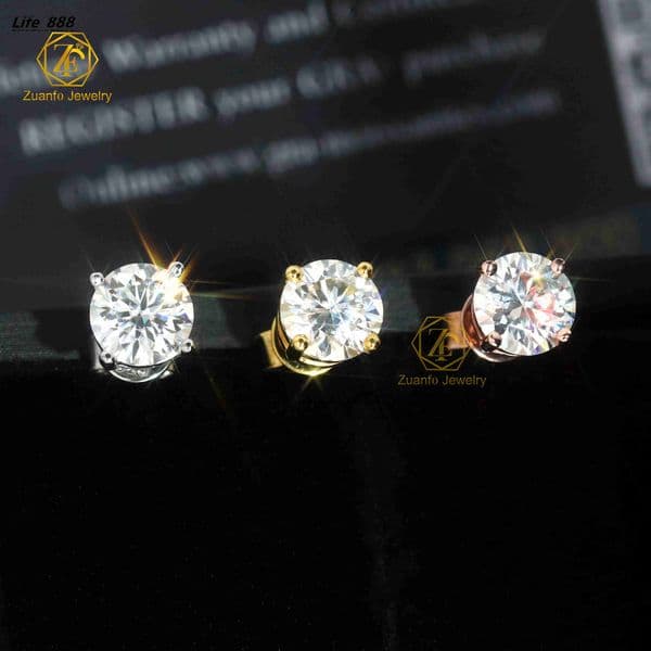 4 Prong Round Shape 5mm 65mm 8mm Earrings Moissanite 925 Silver Push Back Pass Diamond Tester Moissanite Stud Earrings