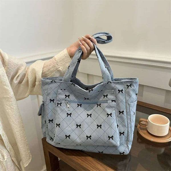 Corduroy Women Fashion Shoulder Large Capacity Casual Commute Bow Pattern Tote Bag Ladies Multiple pockets Underarm Bags Z260130