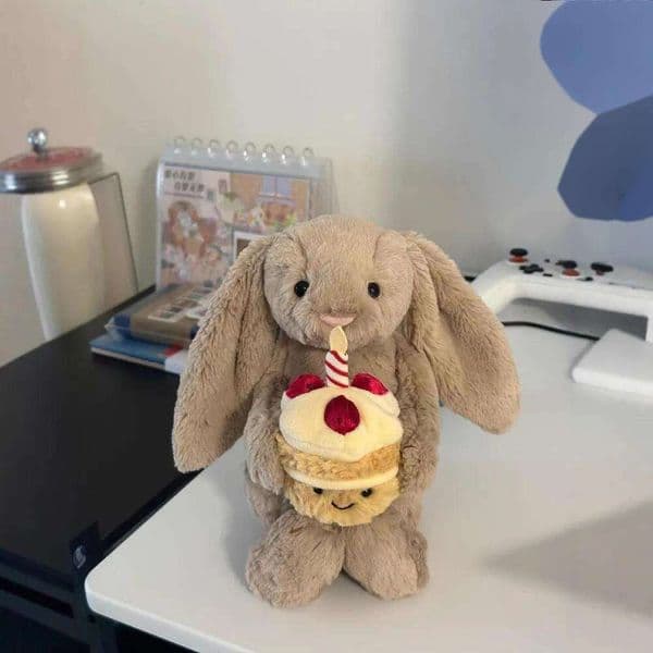 Dolls jc New Hing Bonnie Toy Birthday Cake Plush Shy Rabbit Cute Soothing Doll Bashful Beige Bunny 'Birthday'