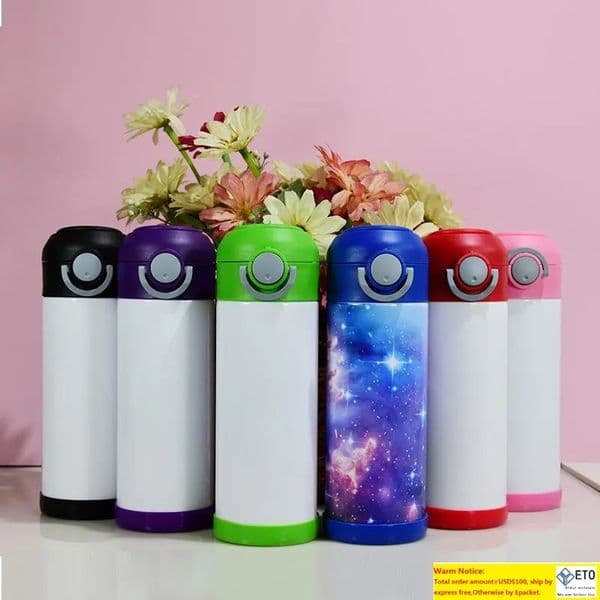Kids Tumbler Straight White Blank Sublimation Sippy Cups With Flip Top & Silicone Bottom One-click Bounce Cup For Children Student Drinking Water Bottle 350ml LL