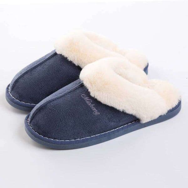 Plus Size 47 Men Cotton Cashmere Slipper Blue Furry Warm Home Floor Shoes Couples house slides Slip On Comfy bedroom shoes