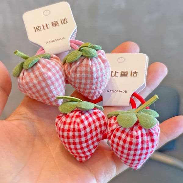 Lovely Fabric checkered strawberry Girls Elastic Hair Bands Princess Hair Accessories Children Hair Ties Baby Headwear