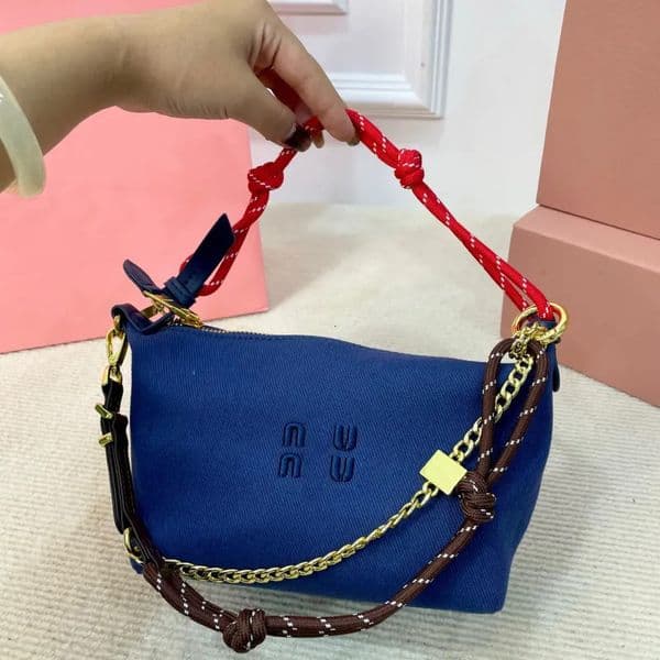 designer handbag luxury shoulder bags Cowboy Denim purse Sheepskin folds Crossbody Washed through Surfing rope Messenger bag EXW2510232